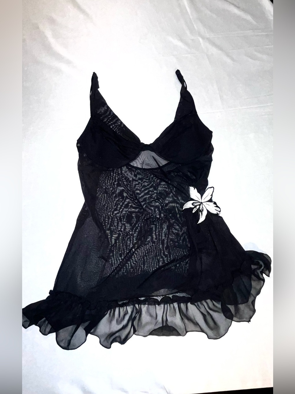 Victoria’s Secret Y2K Fairycore Black Sheer Lace Babydoll Lingerie Size L